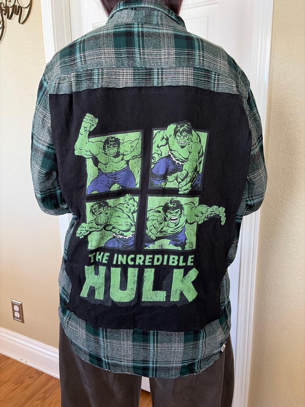 The Hulk Marvel Upcycled Flannel Shirt Unisex Medium M Handmade